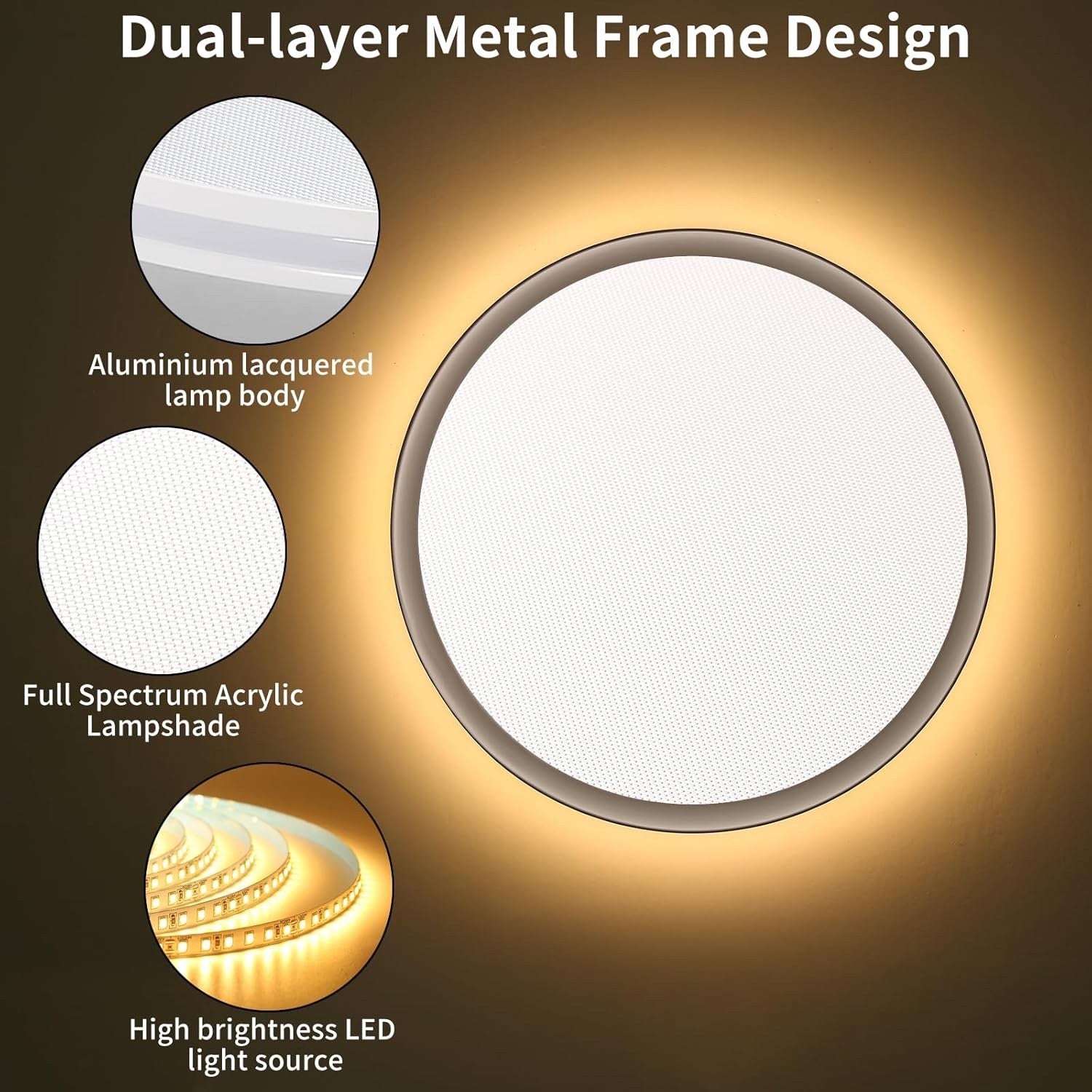 LED Ceiling Light 50cm Full Spectrum Dimmable Round Remote Flush Mount Lamp Room