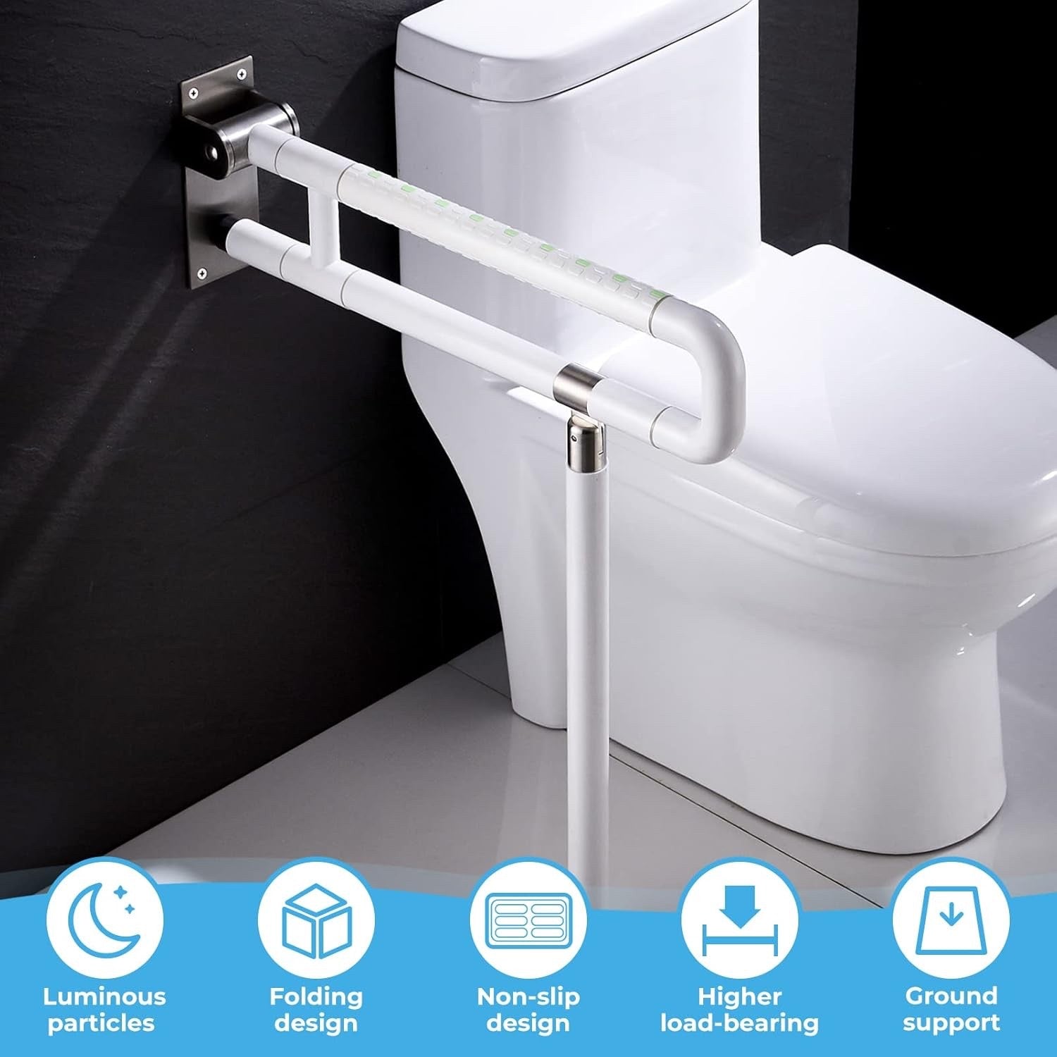 Toilet Grab Rail Foldable 65cm Wall Mounted Stainless Steel Bathroom Support Whi
