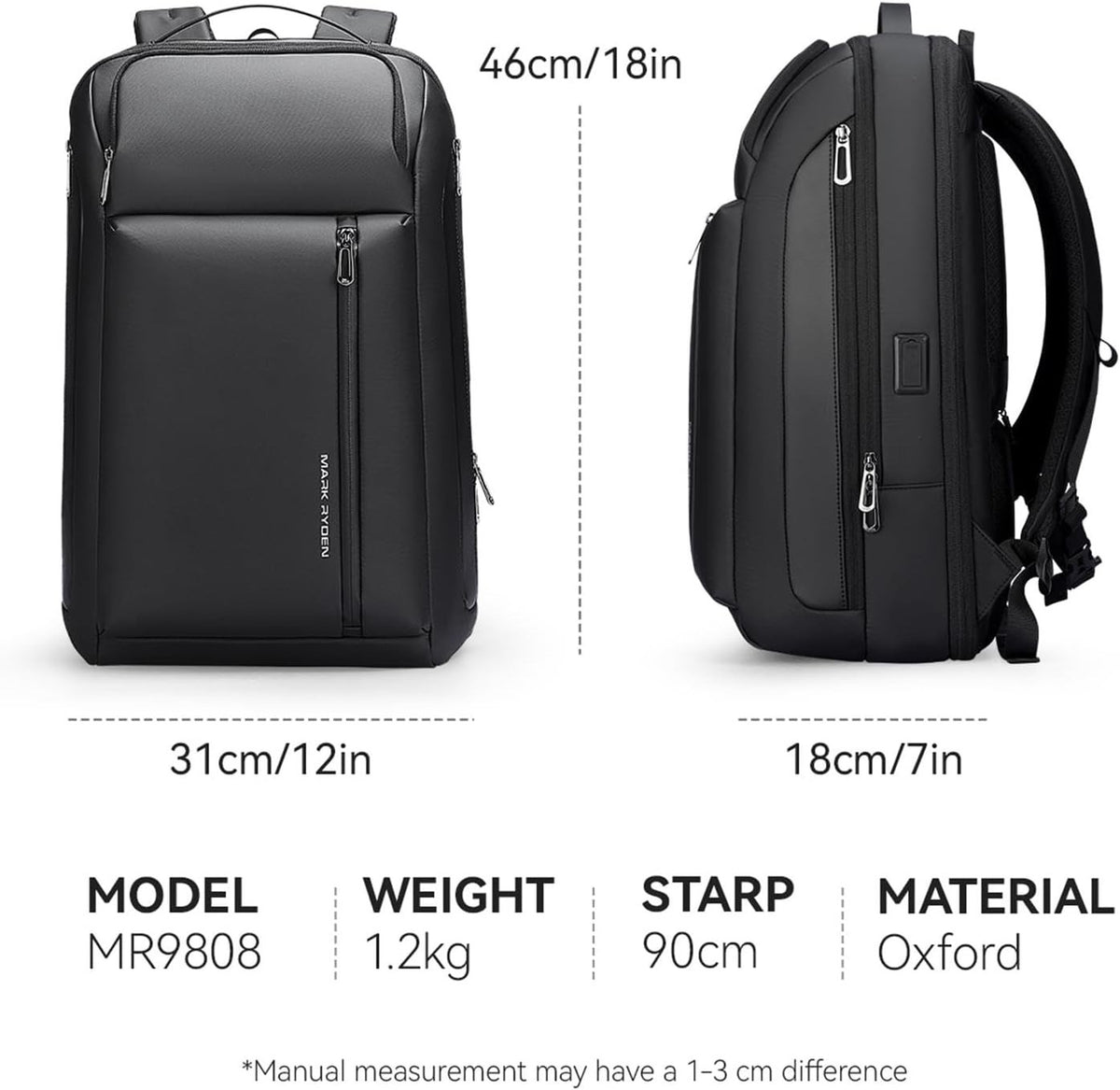 Laptop Backpack Travel Rucksack 15.6" Expandable 25L-35L USB-C Water Resistant