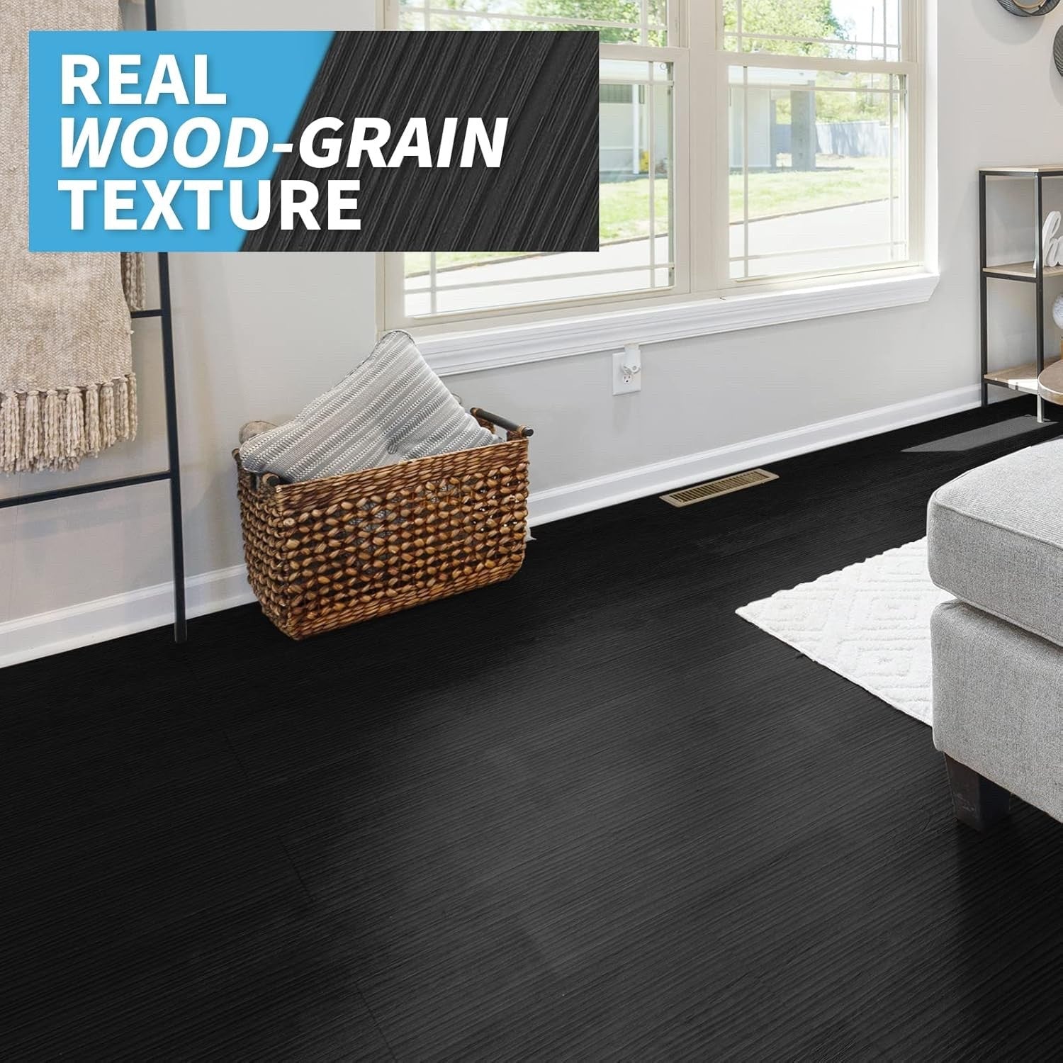 Vinyl Plank Floor Tiles Peel Stick 36 Pack 54 Sq Ft Waterproof Wood Black DIY