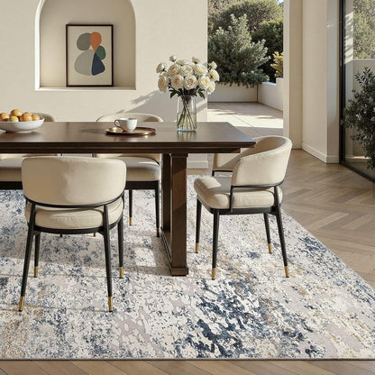 Area Rug Living Room 160x230cm Beige Blue Washable Abstract Soft Non Slip Carpet