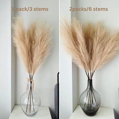 Artificial Pampas Grass 3 Stems 116cm White Large Faux Flowers Tall Vase Decor