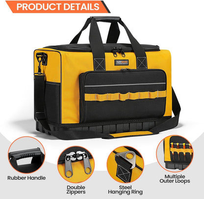 Tool Bag Heavy Duty 20 Inch 15 Pockets Waterproof Base 1680D Yellow Storage