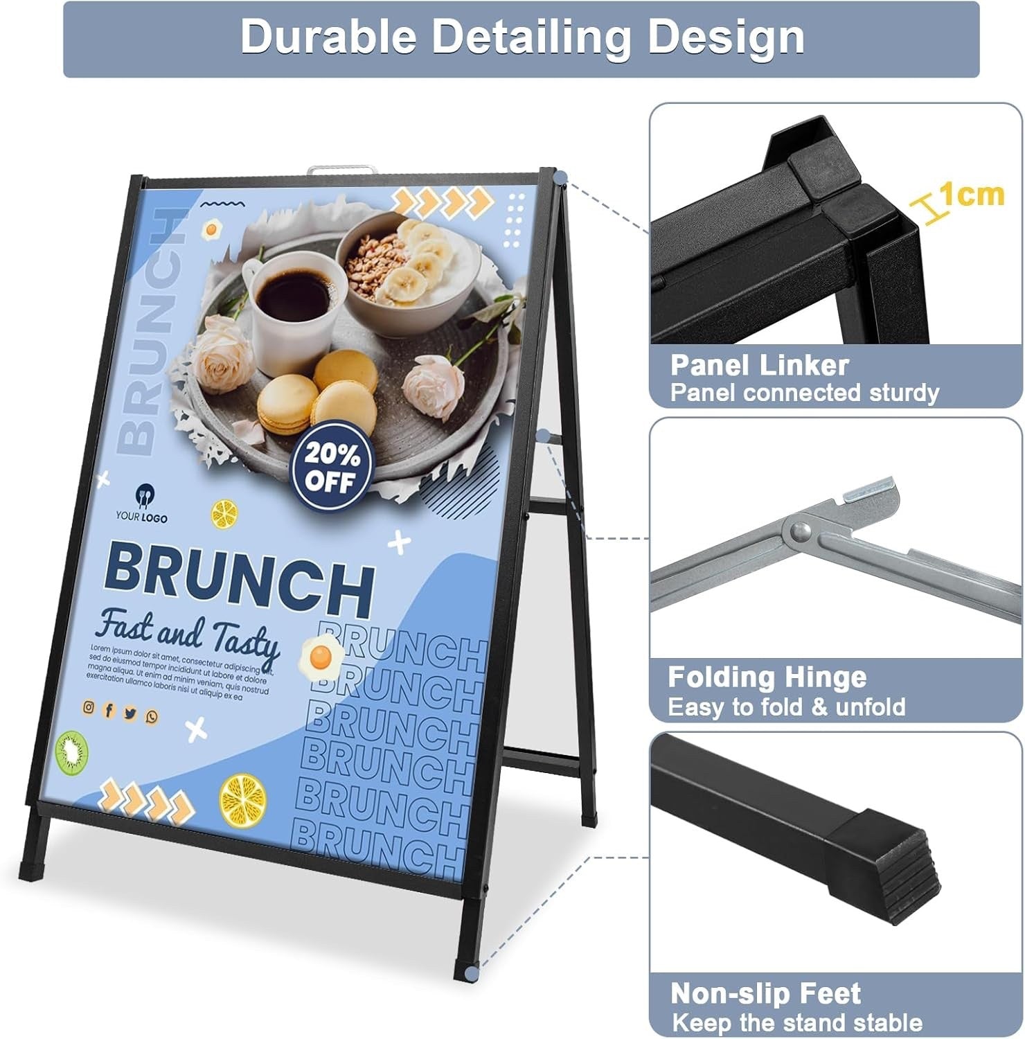 STANDNEE Double Sided Pavement A-Frame Sign Board 60x90cm Black Outdoor