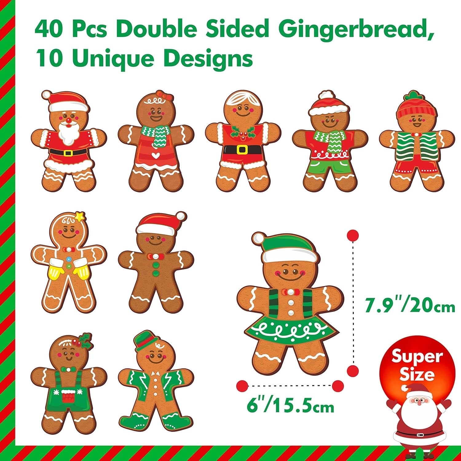 40 PCS Gingerbread Man Cutouts Double Sided Printing Large Christmas Decoration