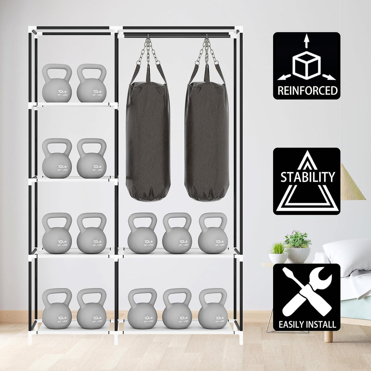 Canvas Wardrobe Portable Clothes Closet Grey 105x45x165cm 5 Shelves Hanging Rail