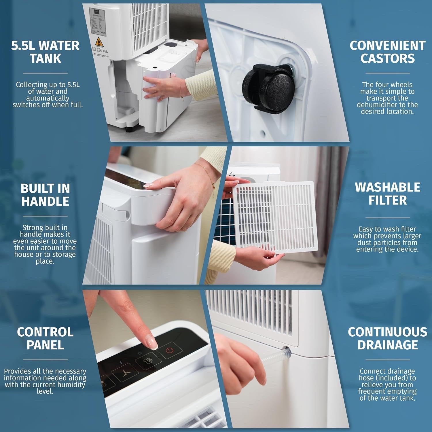 20L Dehumidifier Laundry Dryer Damp Condensation 5.5L Tank Digital Humidity