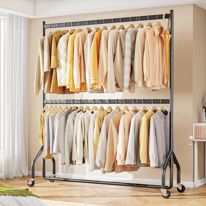 Clothes Rail Rack Heavy Duty Double Hanging Garment Stand 152cm 160kg Wheels