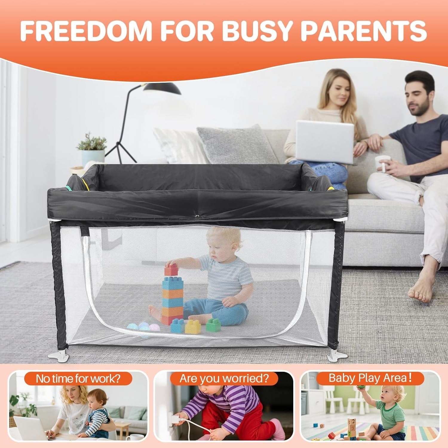 Baby Playpen Foldable Portable 50x50 Soft Mat Travel Play Yard Grey Kids Indoor