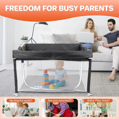 Baby Playpen Foldable Portable 50x50 Soft Mat Travel Play Yard Grey Kids Indoor