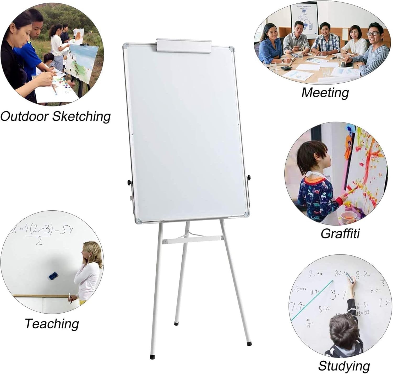 Magnetic Whiteboard 90x60cm Tripod Stand Portable Flipchart Easel