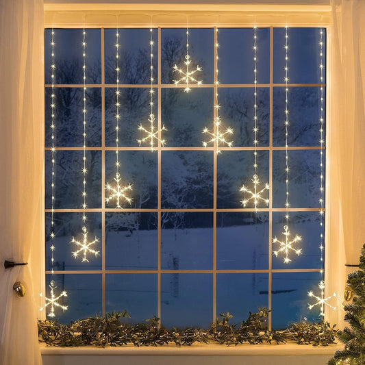 Christmas Curtain Lights Snowflake 325 LED Warm White Window Indoor Outdoor