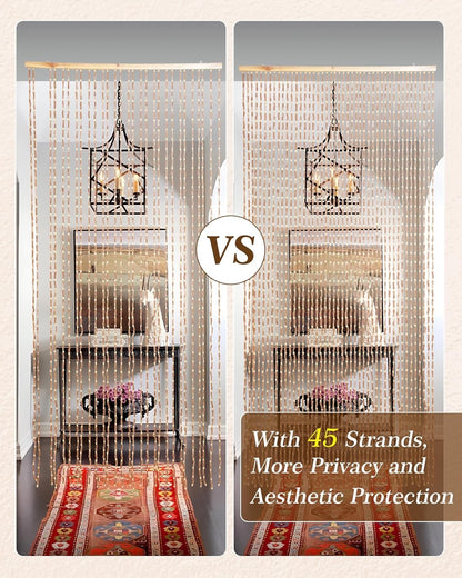 Bamboo Beaded Door Curtain 90x200cm 52 Strands Beige Wooden Fly Screen Doorway