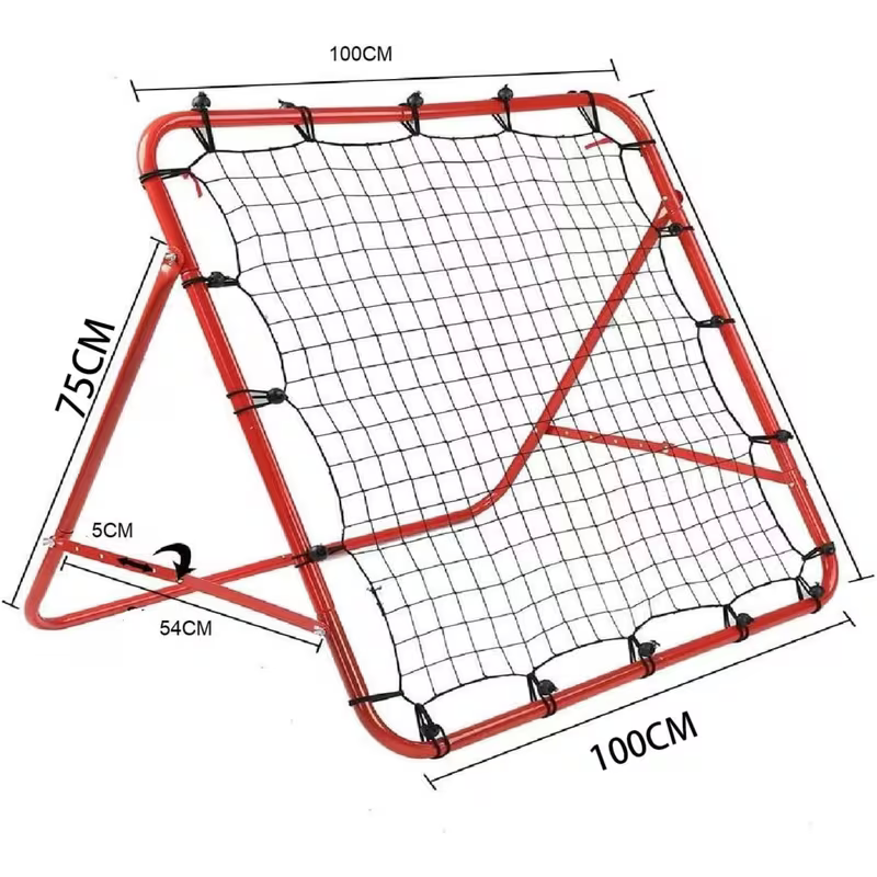 100x100cm Football Rebounder Training Net Adjustable Angles Steel Frame Red
