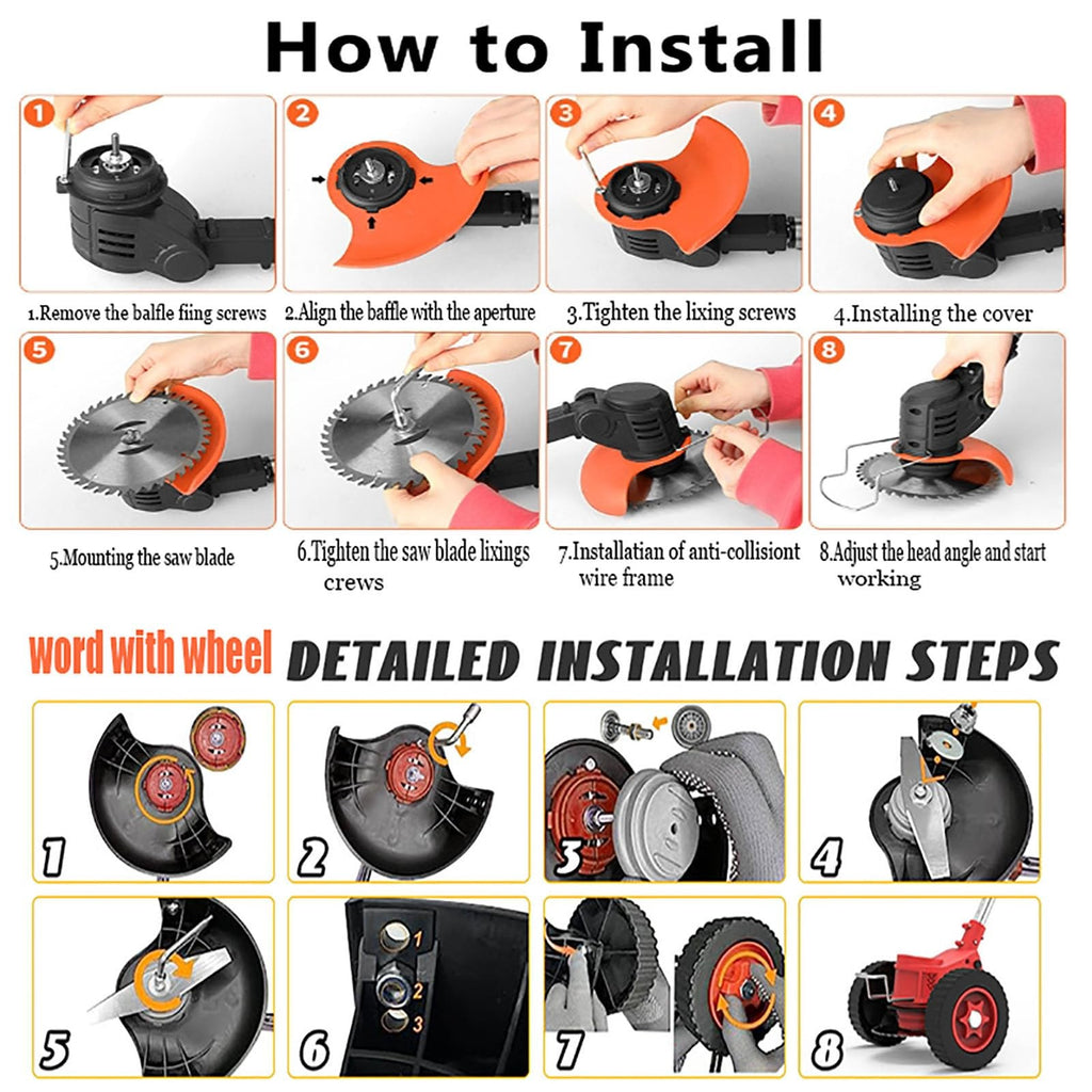 24V Cordless Strimmer Grass Trimmer Metal Blade with 3 Blades Fast Charger