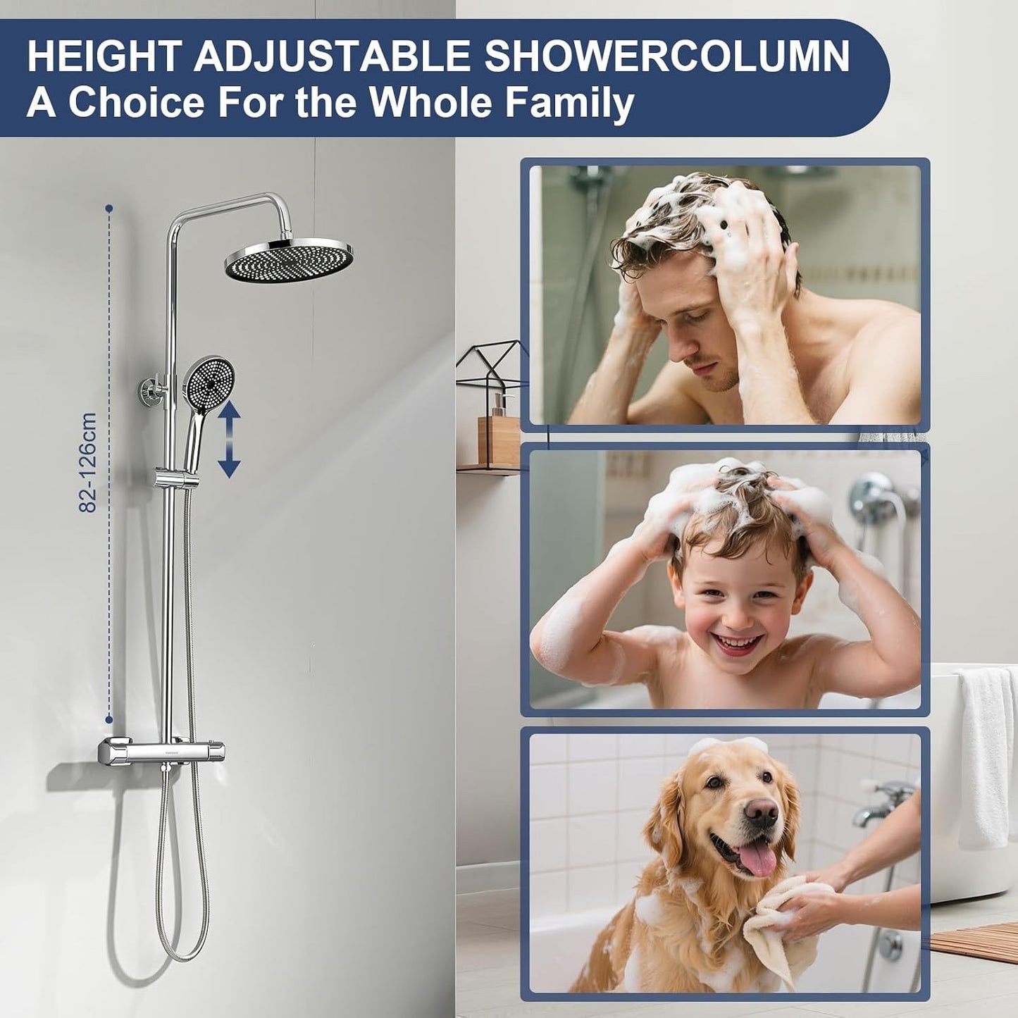 Thermostatic Shower Mixer Set 25cm Rainfall Head 3 Mode Handset Chrome Adjustabl