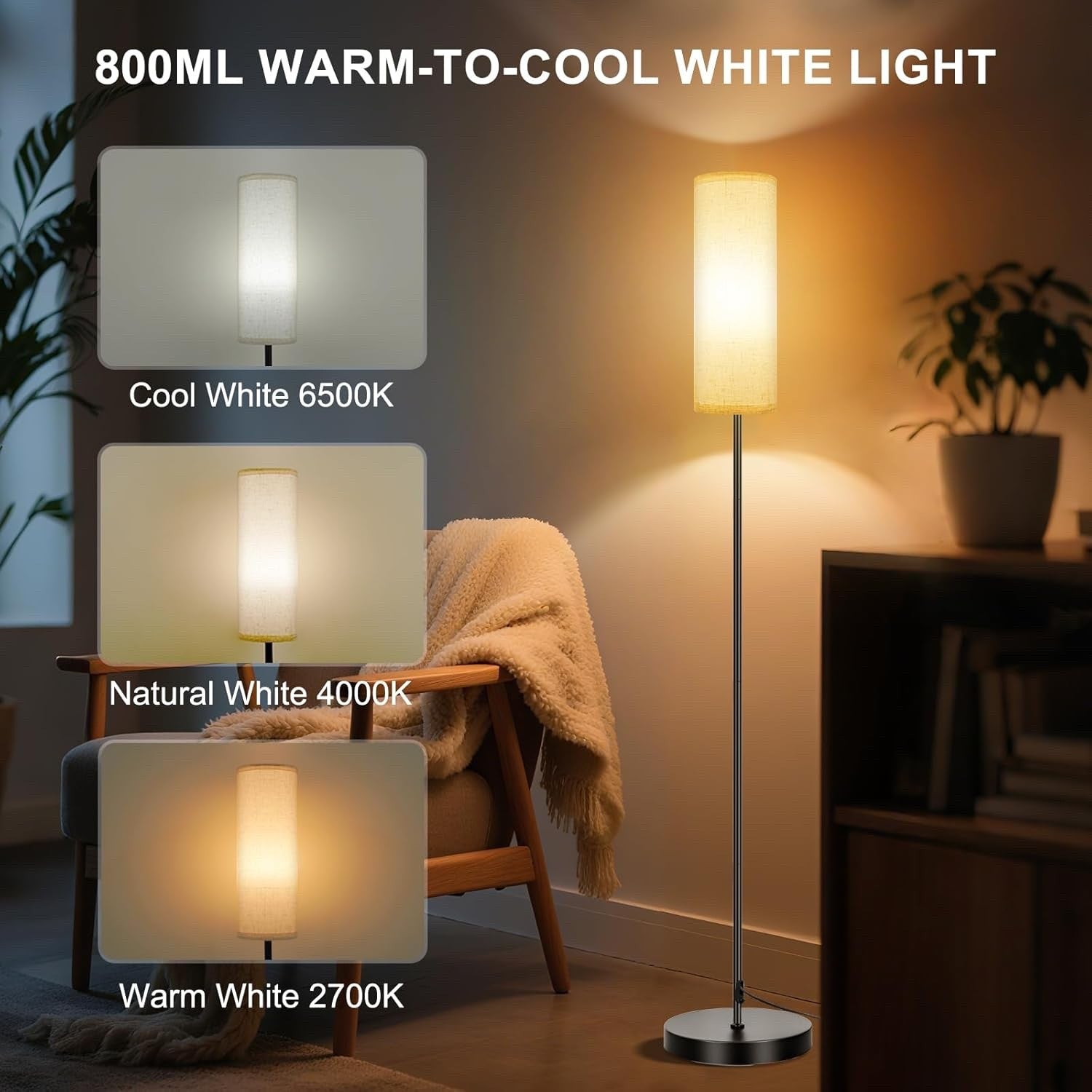 RGB Smart LED Floor Lamp Dimmable w/Remote Foot Switch Beige Shade