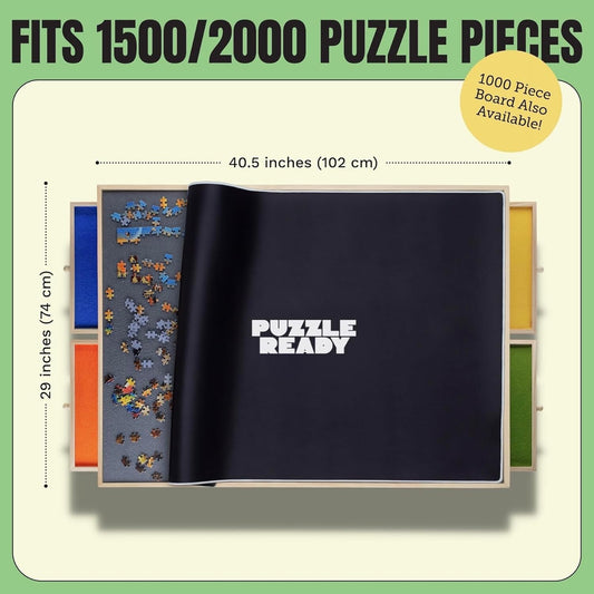 Puzzle Ready Jigsaw Board with Colourful Drawers & Cover Mat - 37" x 28" Wooden