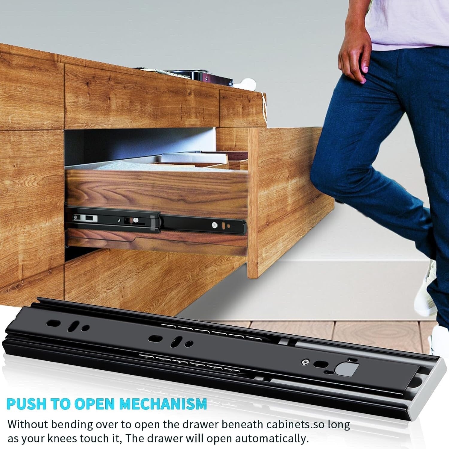 YENUO Push to Open Drawer Runners Full Extension 600mm