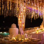 MYOYAY 4 Sets Gold 7-Arm Floor Candelabra Metal Candle Holders with Lampshades