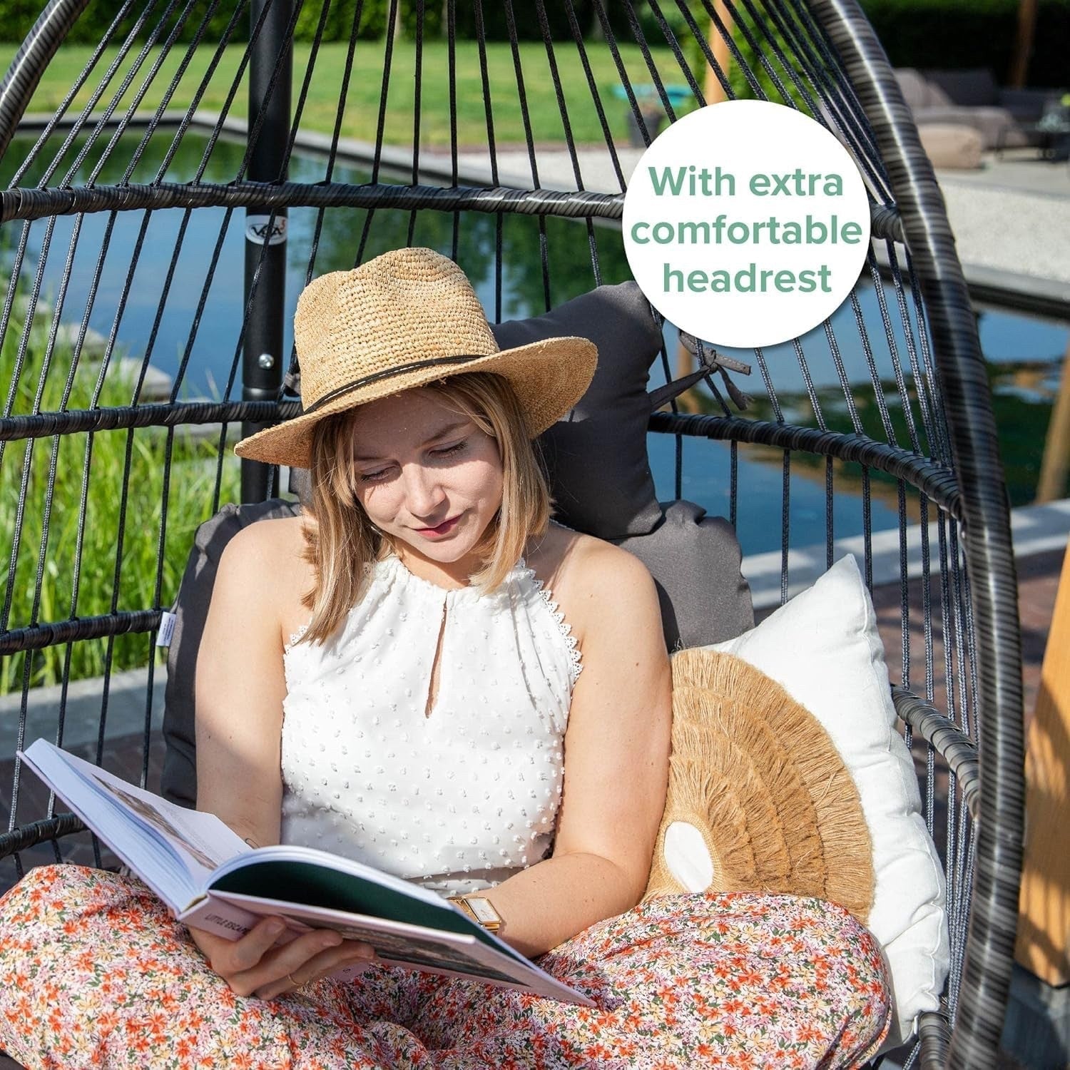 Vita5 Dark Grey Egg Chair Polyrattan Frame Cushion Hanging Indoor Outdoor 150kg