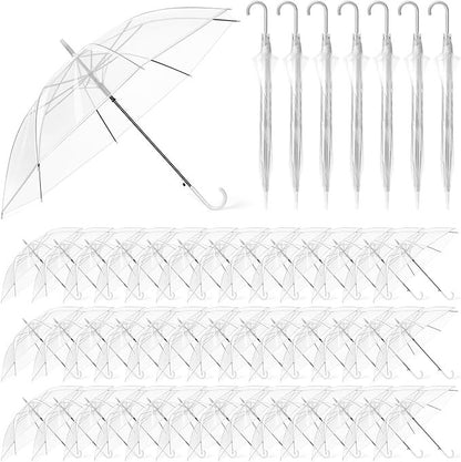 50 Pack Clear Umbrellas Wedding Transparent Dome White Handle Semi Automatic