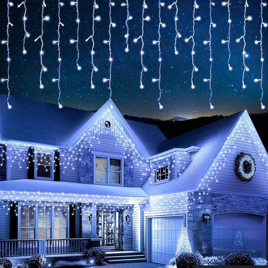 EcoNour Icicle Lights Outdoor Christmas Lights 500 LED 27M Cool White