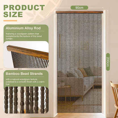 Wood Beaded Door Curtain 90 Strand 90x200cm Dark Brown Room Divider