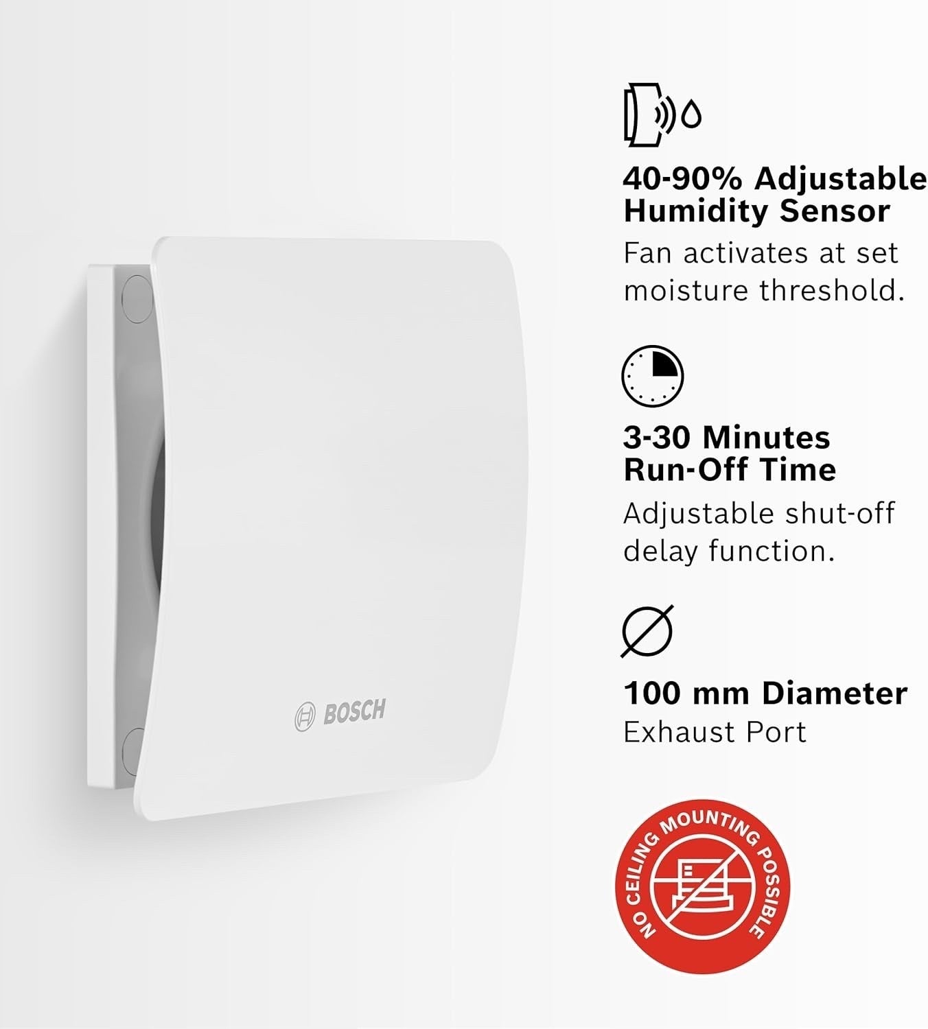 Bosch Silent Extractor Fan Bathroom 125mm 1500W Wall Anti Mould Vent White