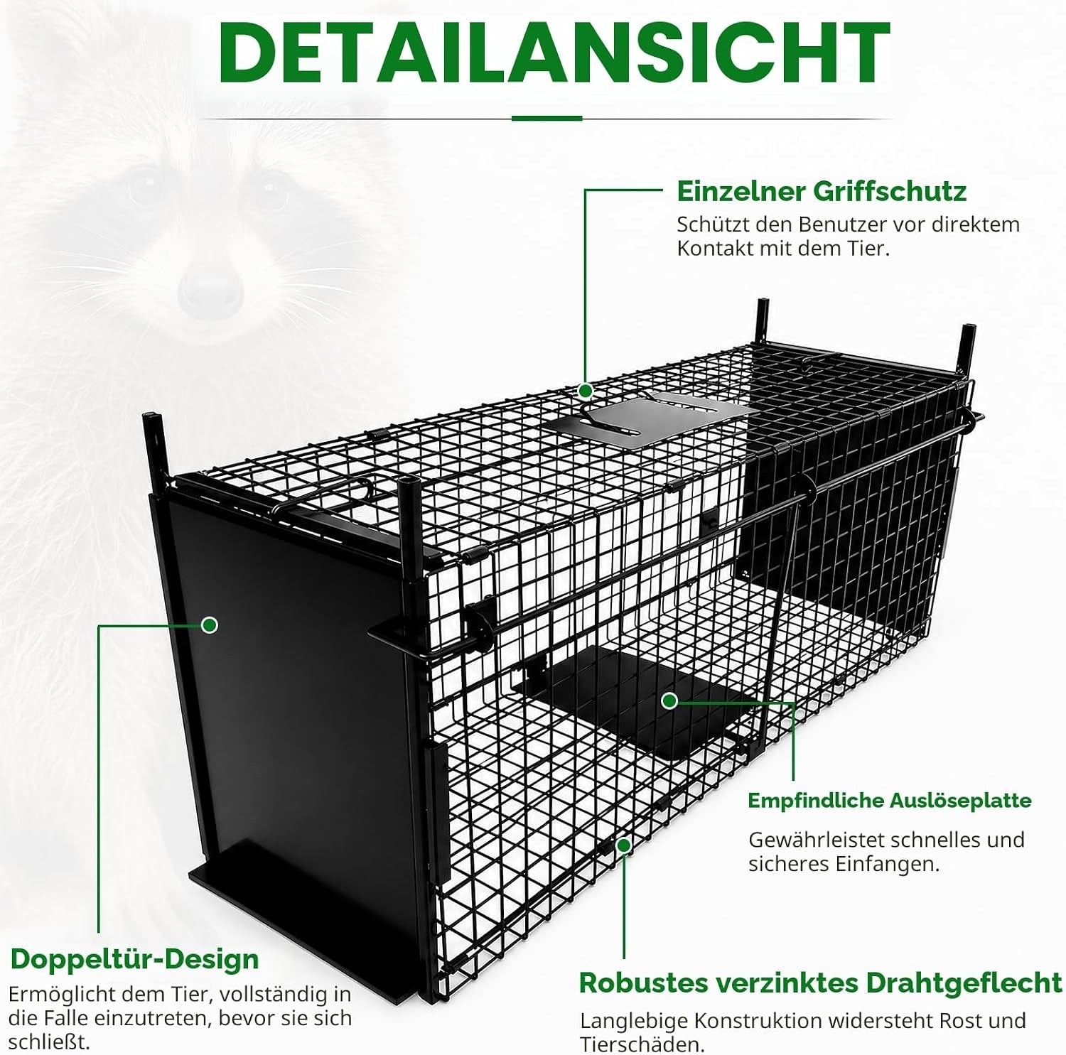 Humane Animal Trap Cage Double Door 84x33x 28 cm Metal Live Catch Rabbit Black
