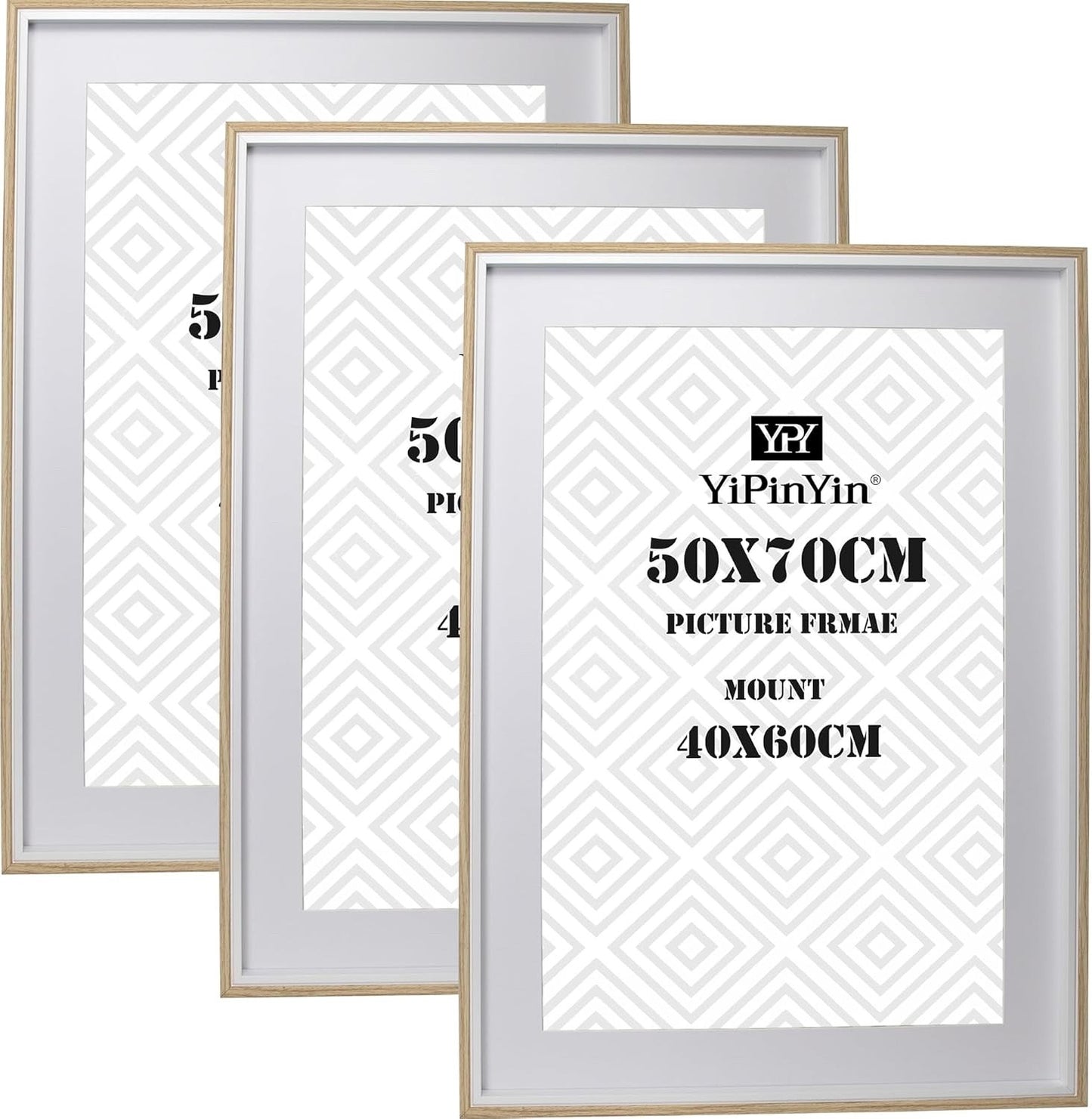 Picture Frame Set 50x70cm 3 Pack Wooden White Mounts 40x60cm Wall Poster Frames