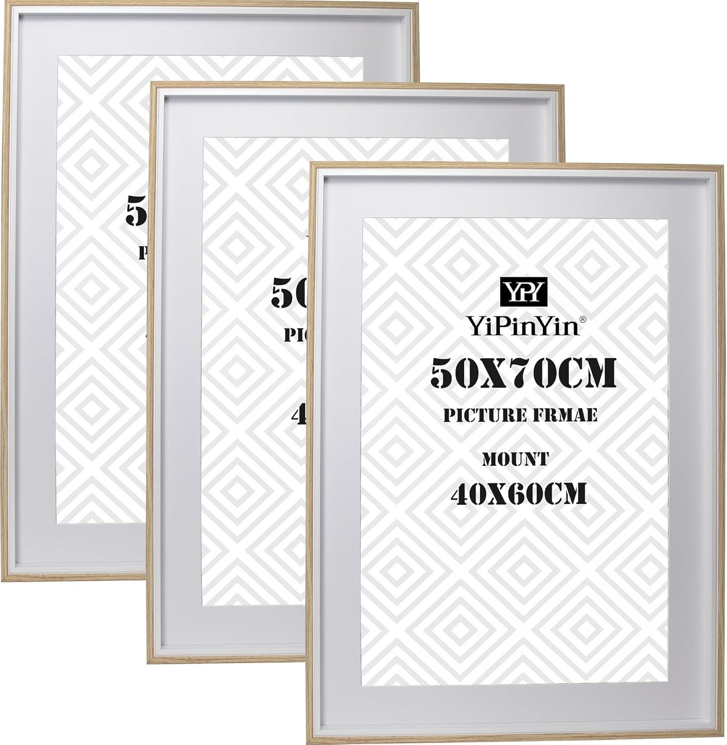 Picture Frame Set 50x70cm 3 Pack Wooden White Mounts 40x60cm Wall Poster Frames