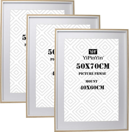 Picture Frame Set 50x70cm 3 Pack Wooden White Mounts 40x60cm Wall Poster Frames