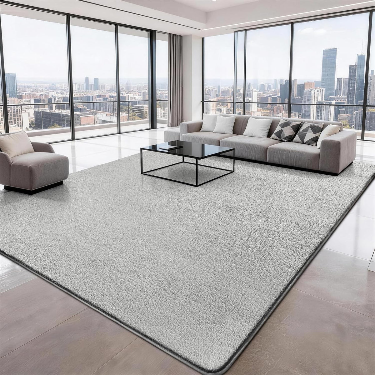 Fluffy Shaggy Rug 160x230cm Light Grey Non Slip Washable Soft Living Room Carpet