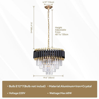 Crystal Chandelier Ceiling Light 20 Inch Black Gold 4 Tier Adjustable Pendant