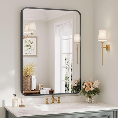 Bathroom Mirror Black 55x75cm Framed Rectangular Wall Hanging Lean Glass