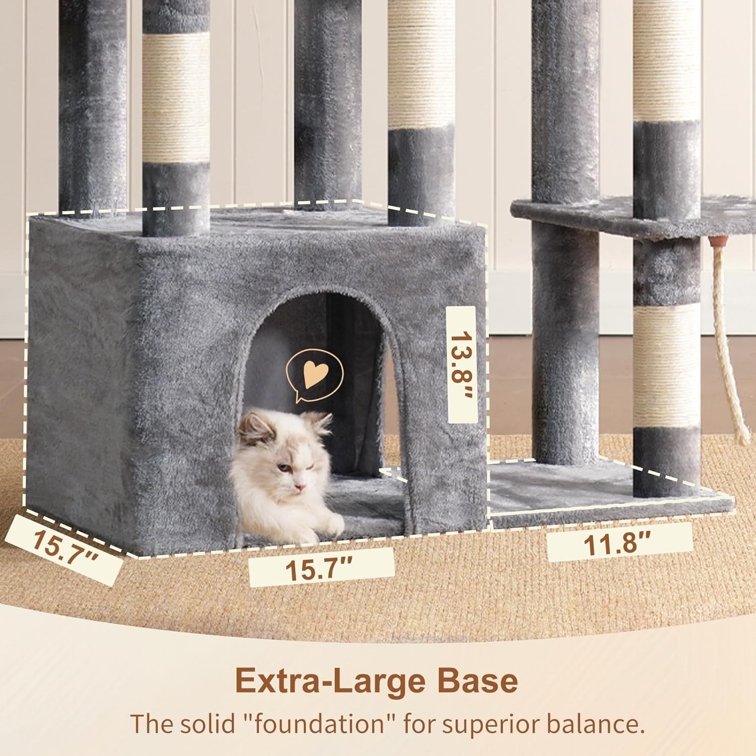 Cat Tree Tower Scratching Post Large Indoor Condo Hammock Toy Balls Light Grey