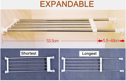 Adjustable Wardrobe Tension Shelf Rail Telescopic Closet Storage Rack 59-101cm