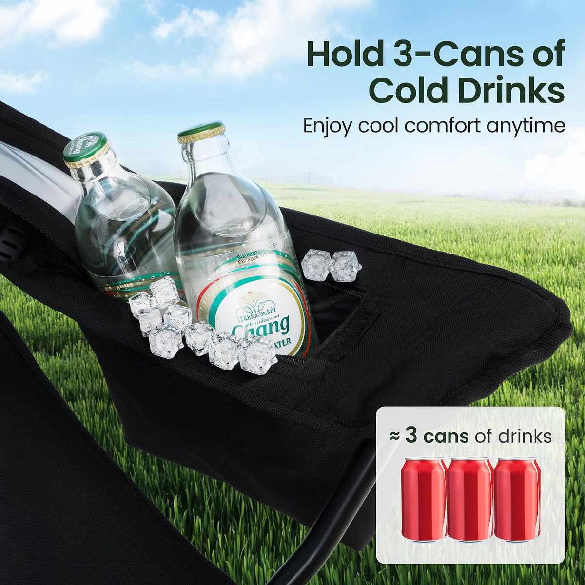 Folding Camping Chairs Pair Black Cooler Bag Cup Holder Side Pocket Carry Bags