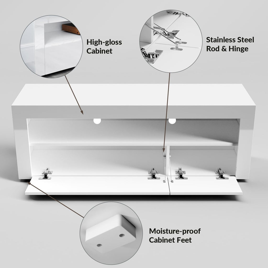 1200mm LED TV Stand White Gloss Cabinet Unit for 32-50 Inch TV Storage