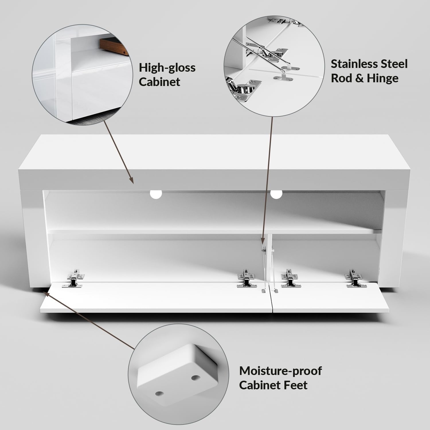 1200mm LED TV Stand White Gloss Cabinet Unit for 32-50 Inch TV Storage