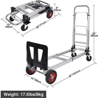 Folding Sack Truck Trolley 2 in 1 Heavy Duty 150kg Aluminium 4 Wheel Platform