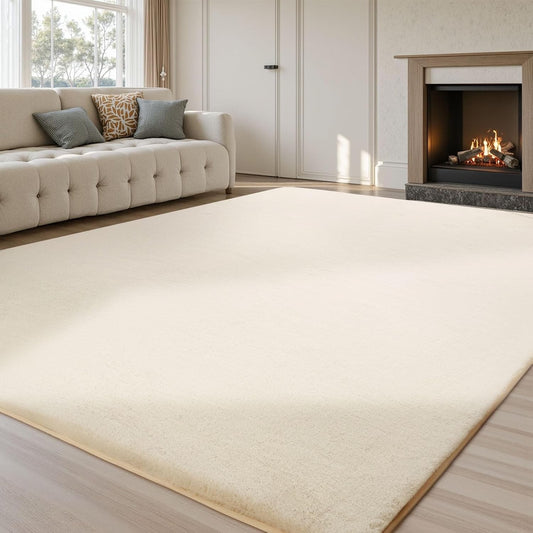 Large Faux Rabbit Fur Area Rug 200x300cm Beige Anti Slip Soft Carpet Living Room