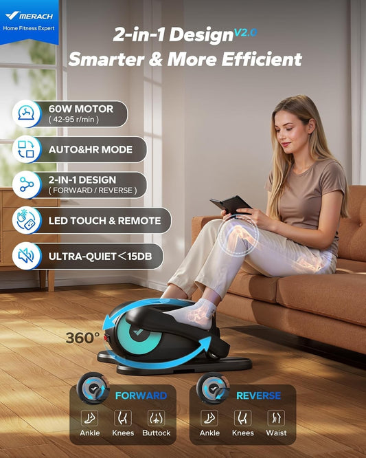 Under Desk Elliptical Leg Exerciser Electric Pedal Machine 12 Speed Remote