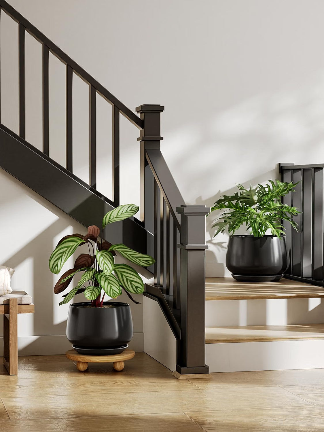 Ceramic Plant Pot 30cm Black Indoor Planter Drainage Hole Saucer Modern