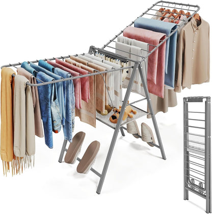 Clothes Airer Drying Rack Foldable Height Adjustable Laundry Indoor Outdoor Grey