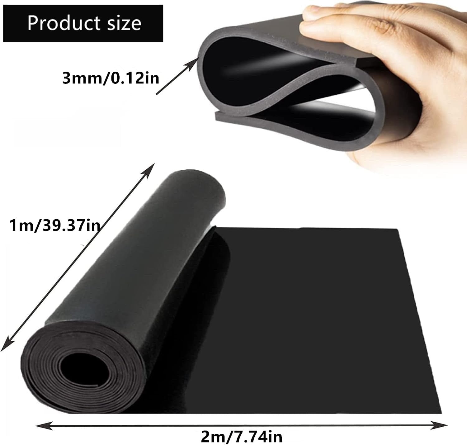 Rubber Matting Sheet 3mm Smooth Neoprene 100x200cm Waterproof Non Slip Black