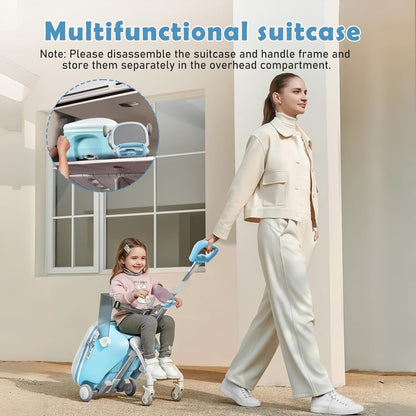 Kids Ride On Suitcase 20in Carry On Luggage Seat Stroller Wheels Guard Rail