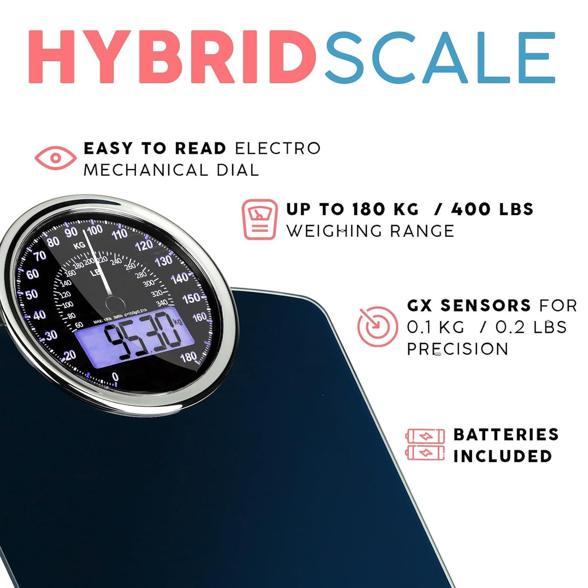 Bathroom Weighing Scales Digital Analogue 180kg Body Weight LCD Backlit Glass