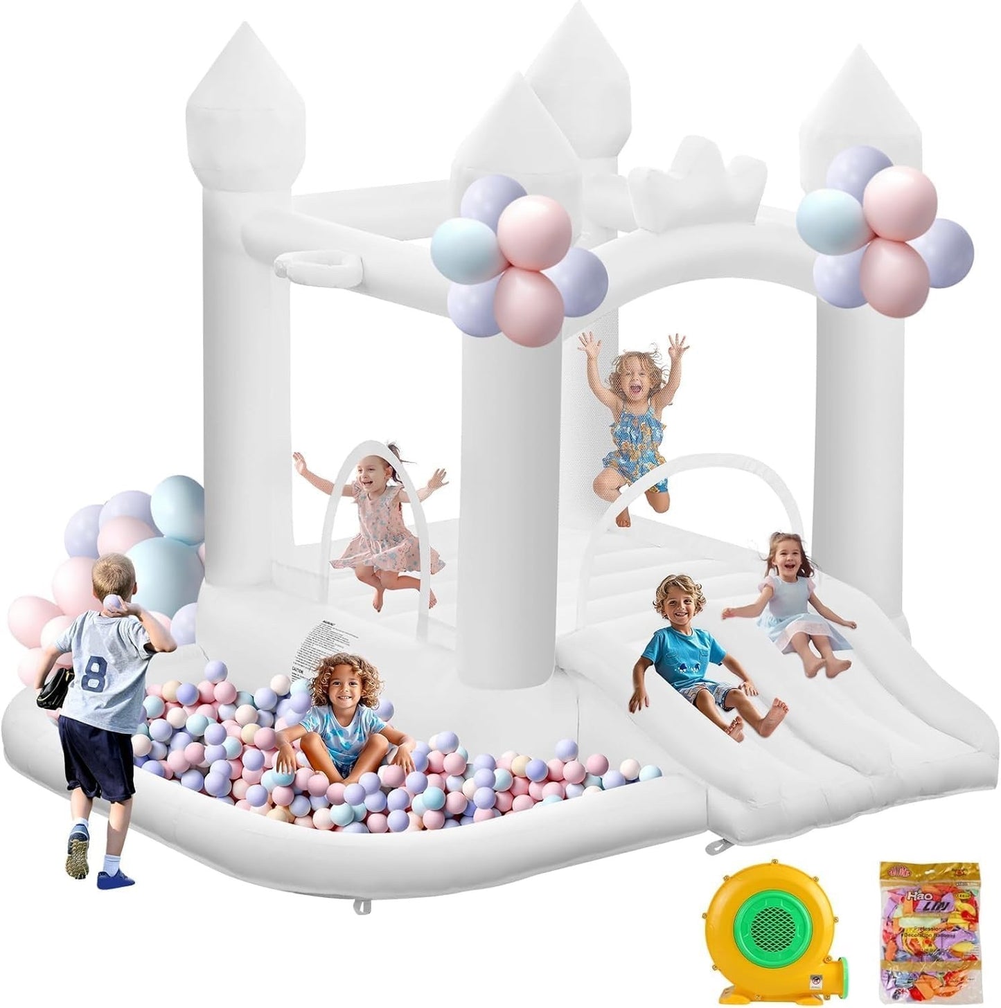 Bouncy Castle Inflatable Slide Trampoline Ball Pit White Garden Blower Kids